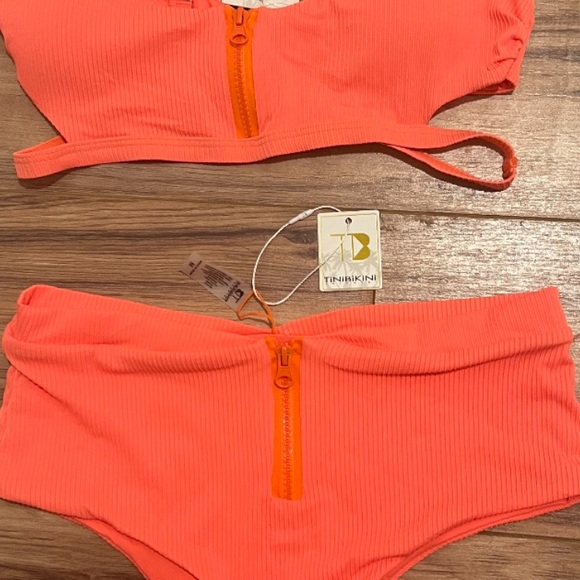 NWT TiniBikini Swimwear Sexy Zipper 2 Piece Bikini Swimsuit Tangerine Size M - Picture 5 of 12